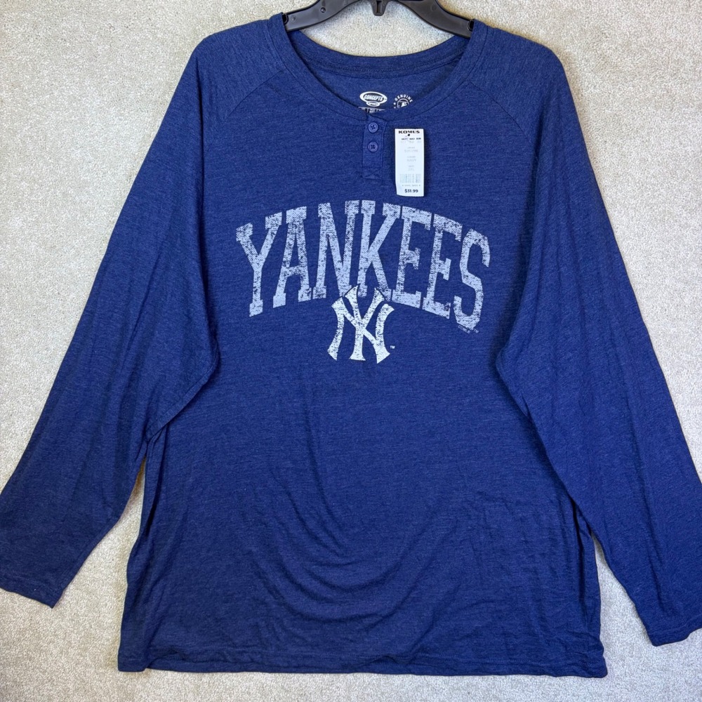 New York Yankees Concepts Sport Henley Shirt Mens 2XL Navy Blue Long Sleeve NWOT